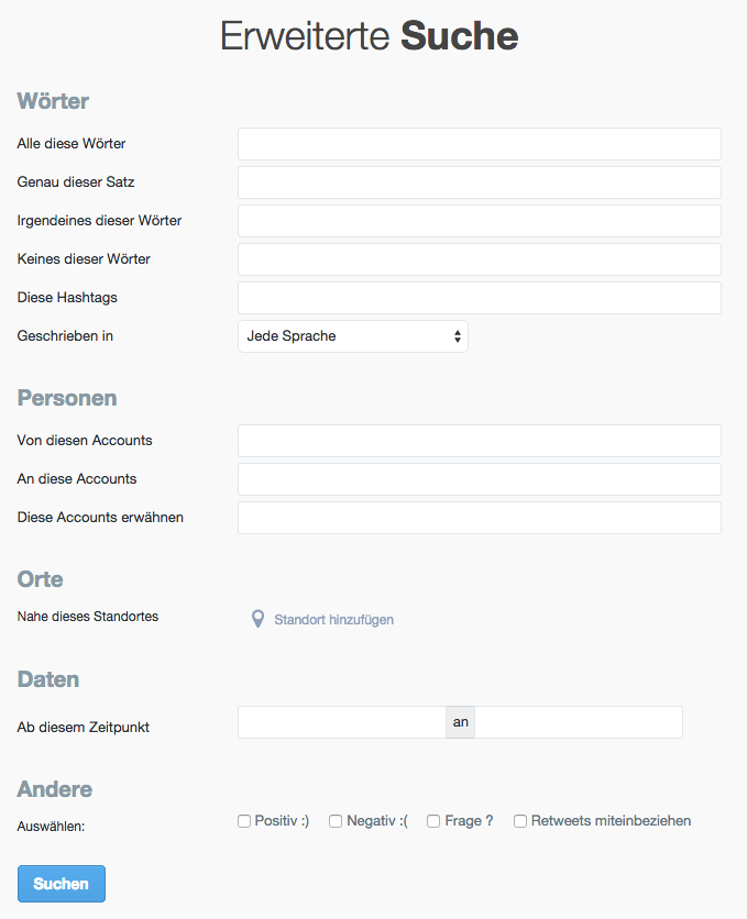 Screenshot: Erweiterte Suche bei Twitter