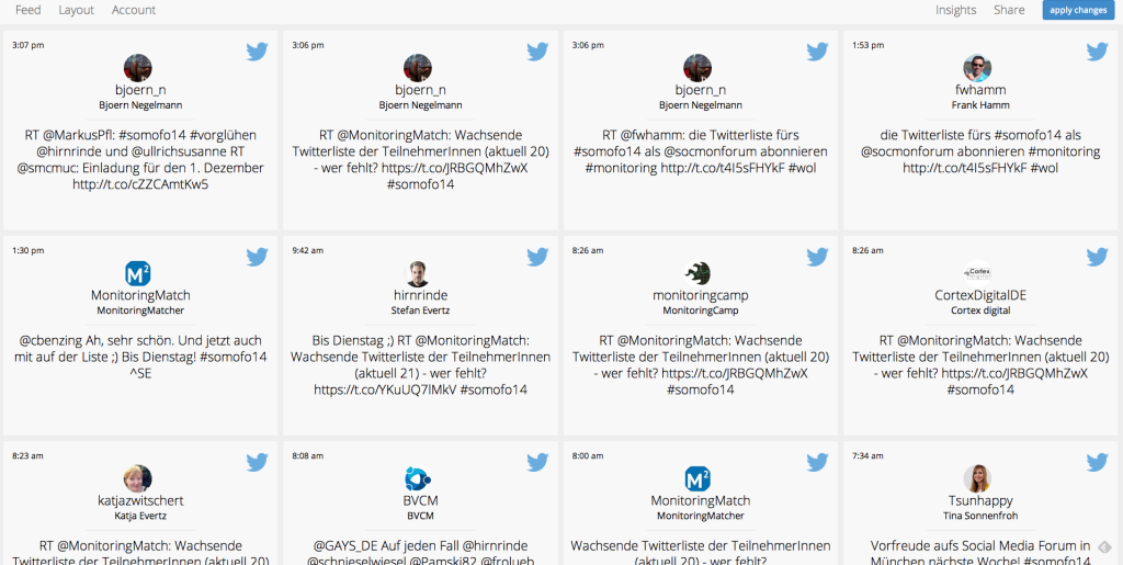 Für BarCamps kostenlose Twitterwalls von Socialmediawall.me