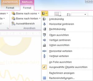 Über die Bild- und Zeichentools lassen sich Elemente bequem ausrichten.