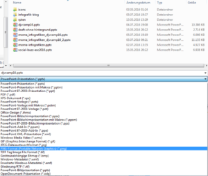 Unter Datei > Speichern unter lässt sich eine PowerPoint-Datei auch als JPG oder PNG speichern.